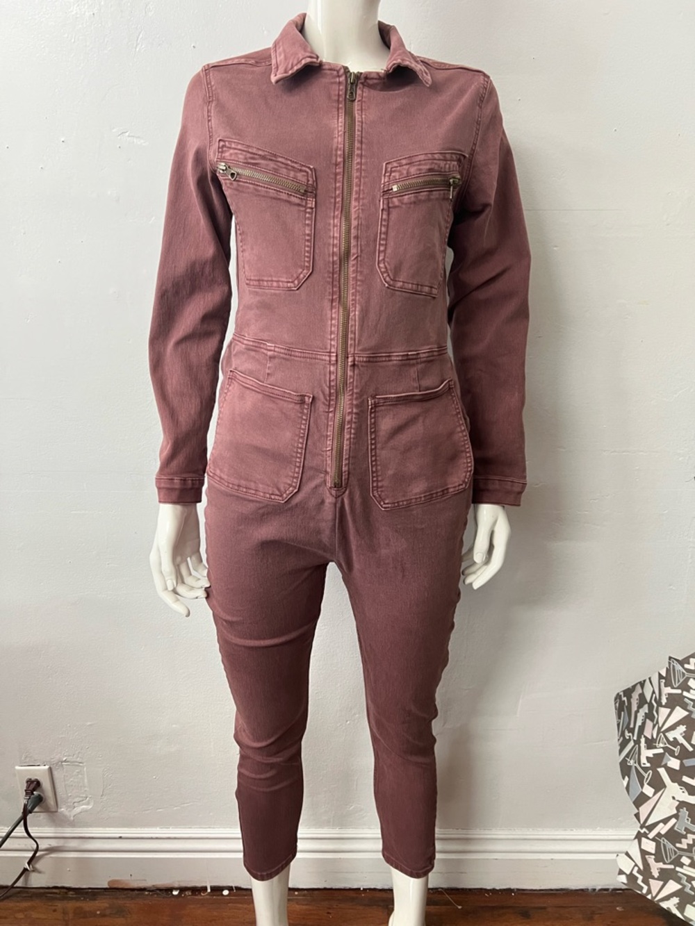 Free people Womens Mauve Utility Zip-Front Jumpsuit